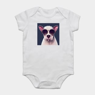 Bull Terrier wearing a aviator glasses Baby Bodysuit